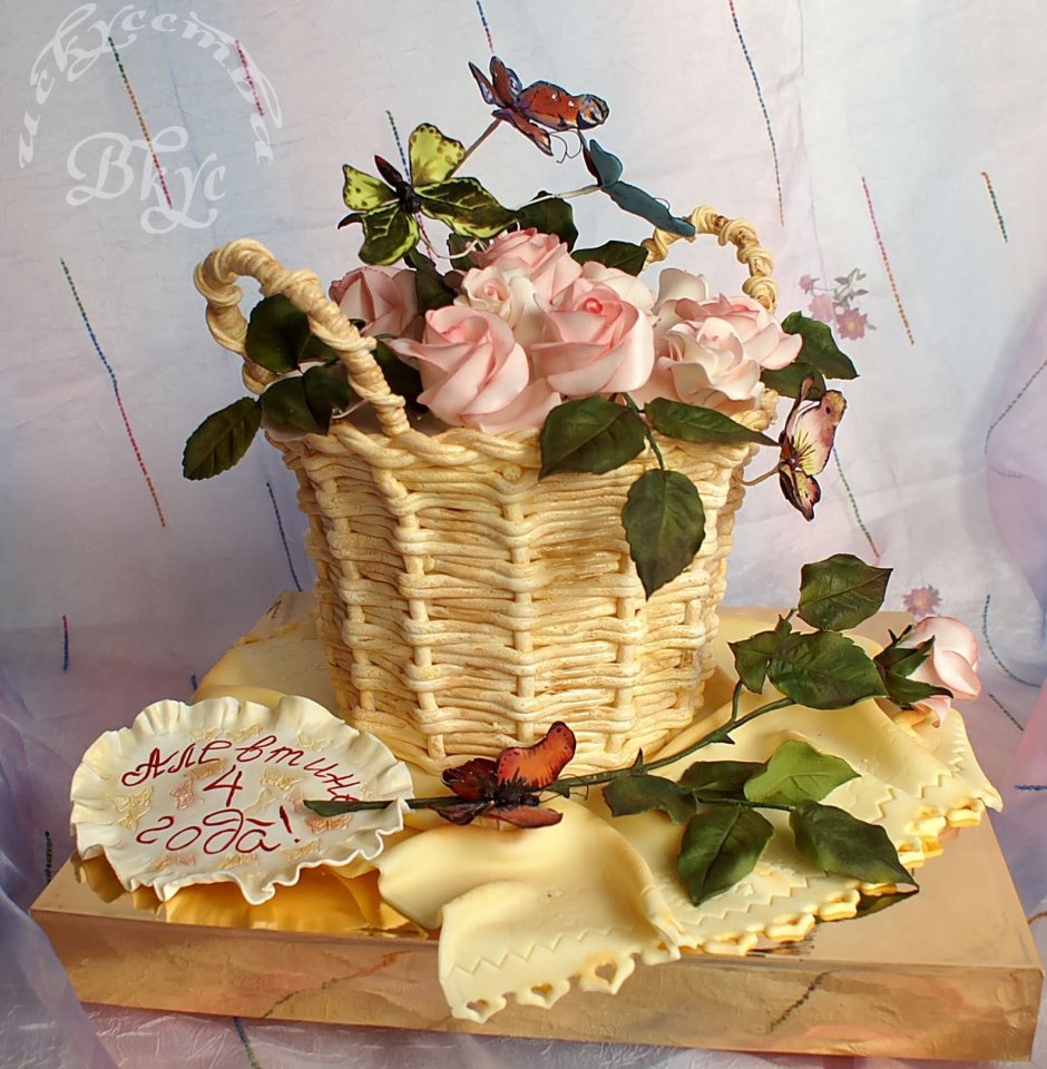 Торт корзина с цветами кремовый
