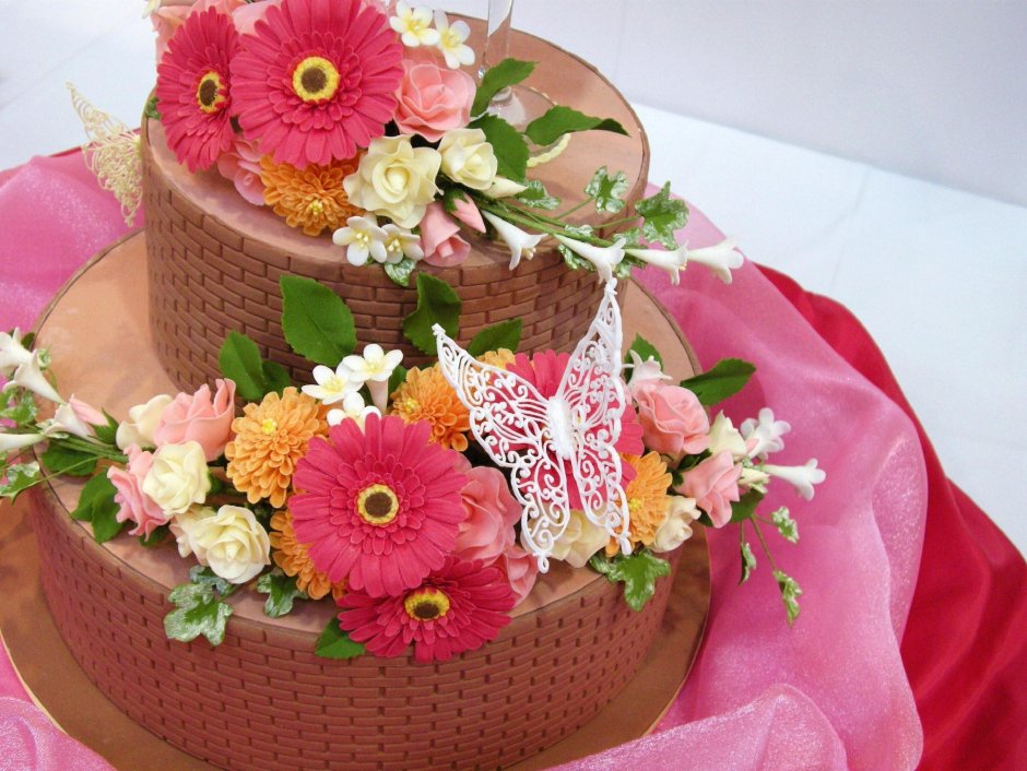 Бисквитный торт корзина с цветами
