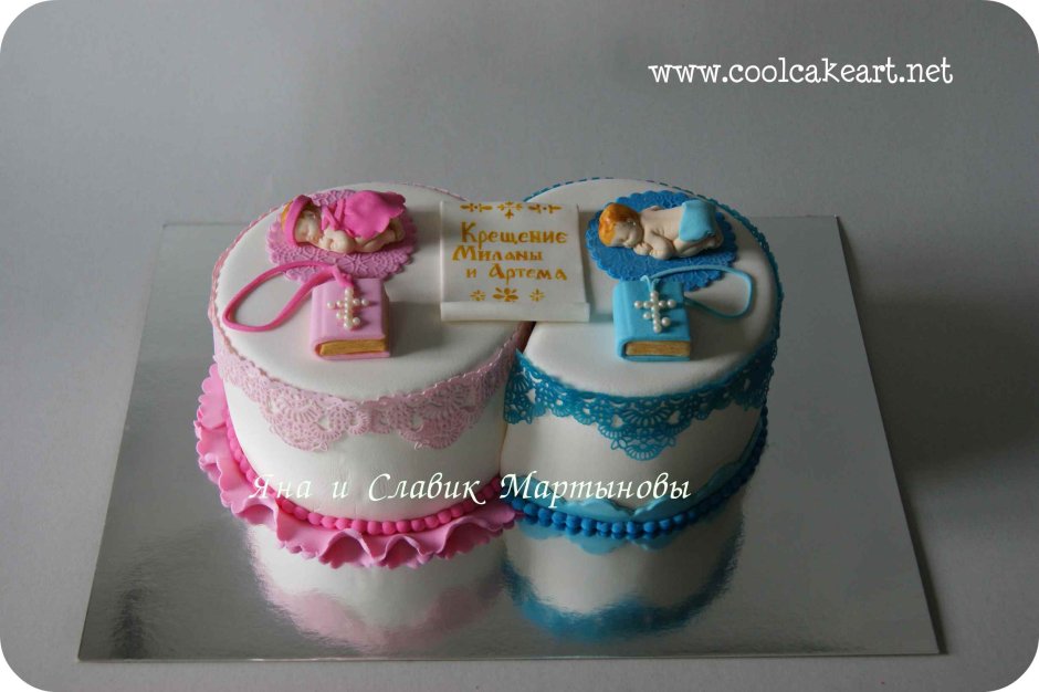 Торт на крестины для двойни девочки и мальчика