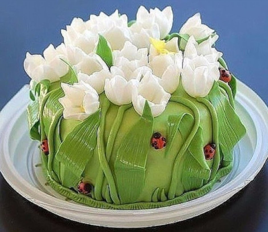 Торт с тюльпанами из крема мастер класс