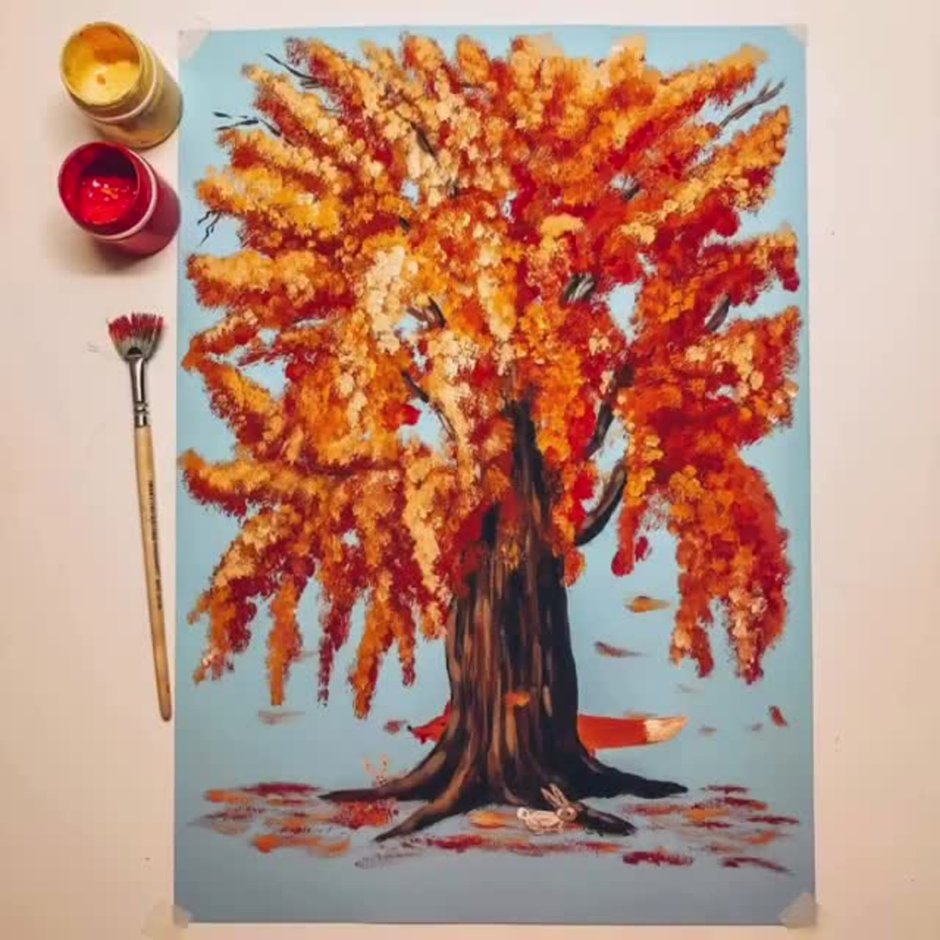 Рисование фольгой осенний лес