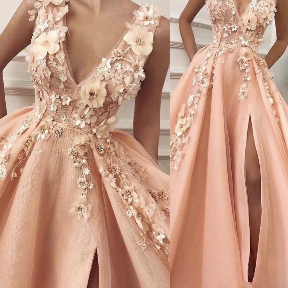 Вечернее платье персикового цвета