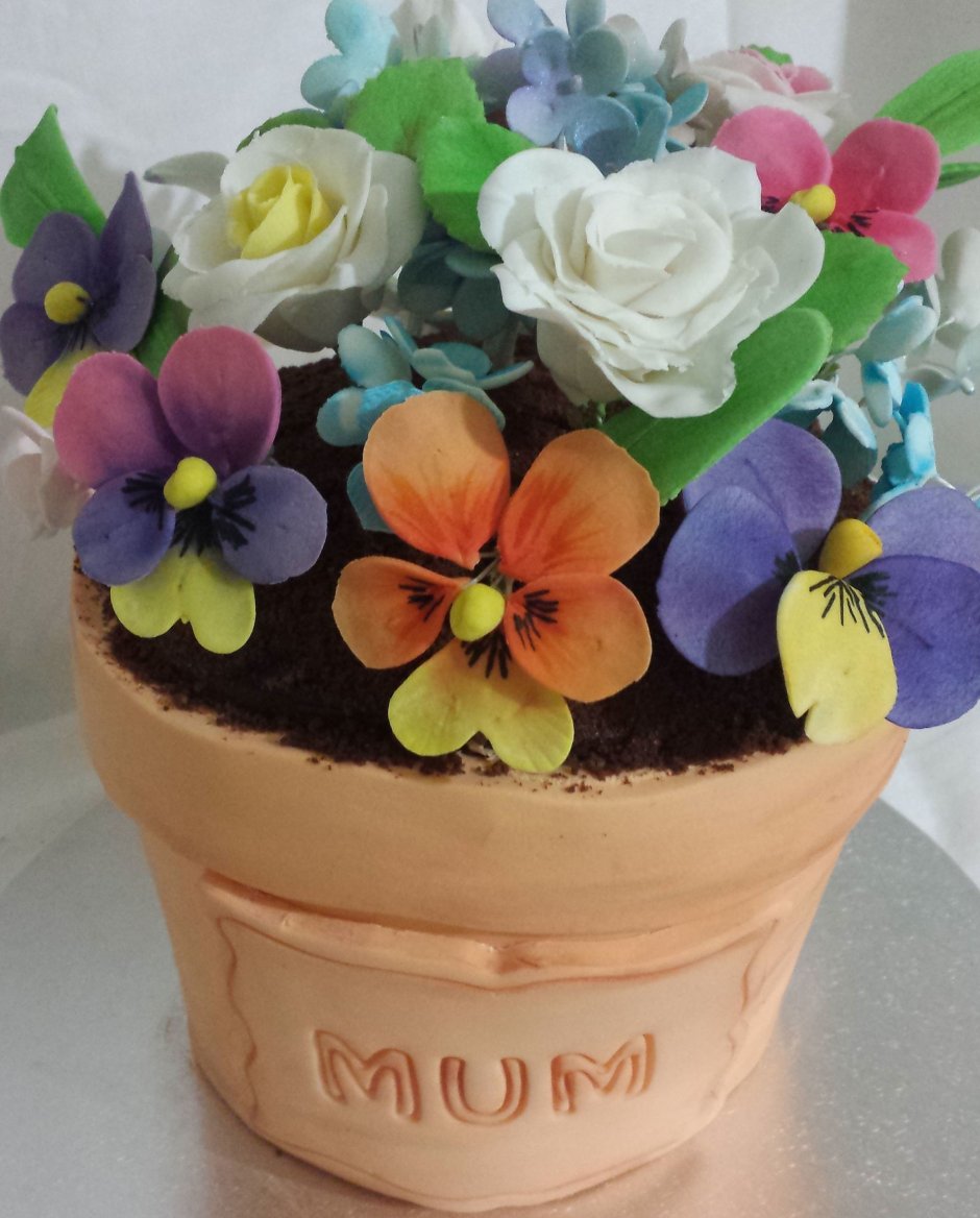 Торт горшочек с цветами