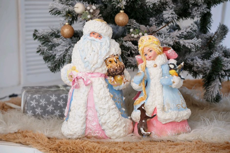 Ватная игрушка на елку дед Мороз со Снегурочкой