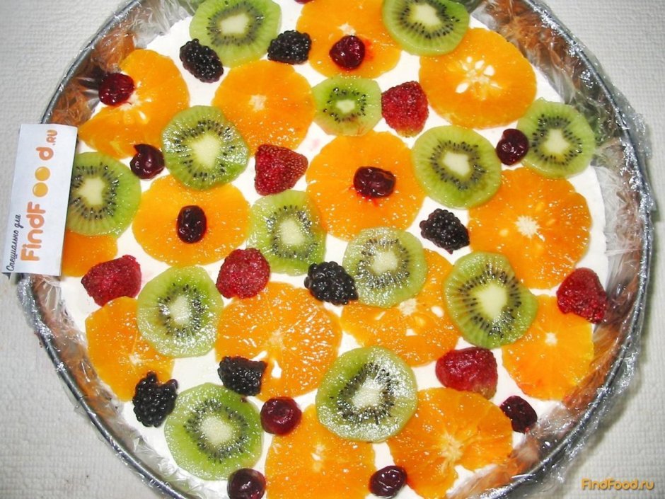 Торт с желе апельсинами киви и виноградом