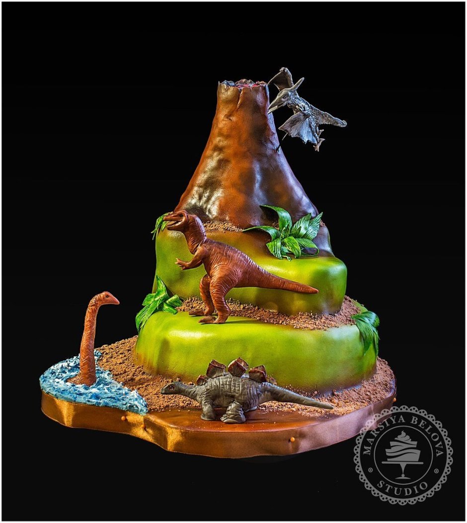 Торт с динозаврами и лавой