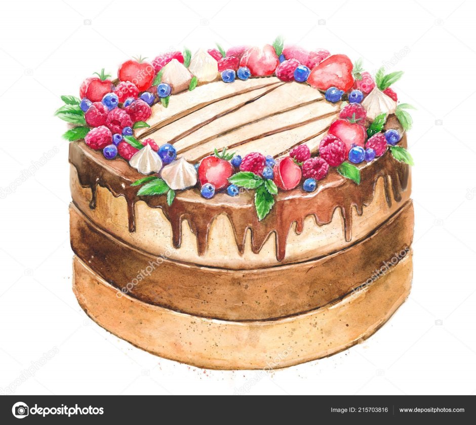 Торт рисунок акварелью
