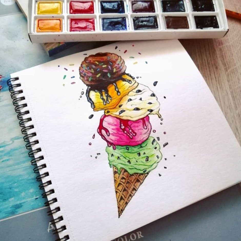 Рисование скетчинг маркерами для детей мороженое