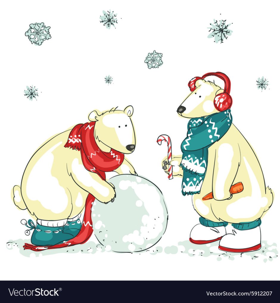 Белый медведь новогодний рисунок