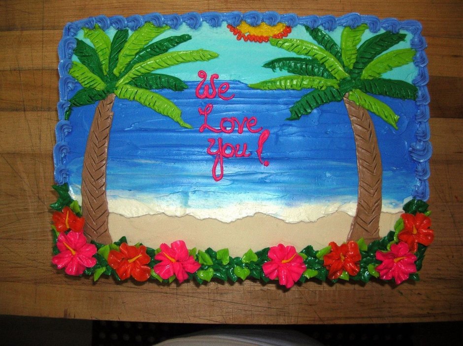 Торт с пляжем и пальмами