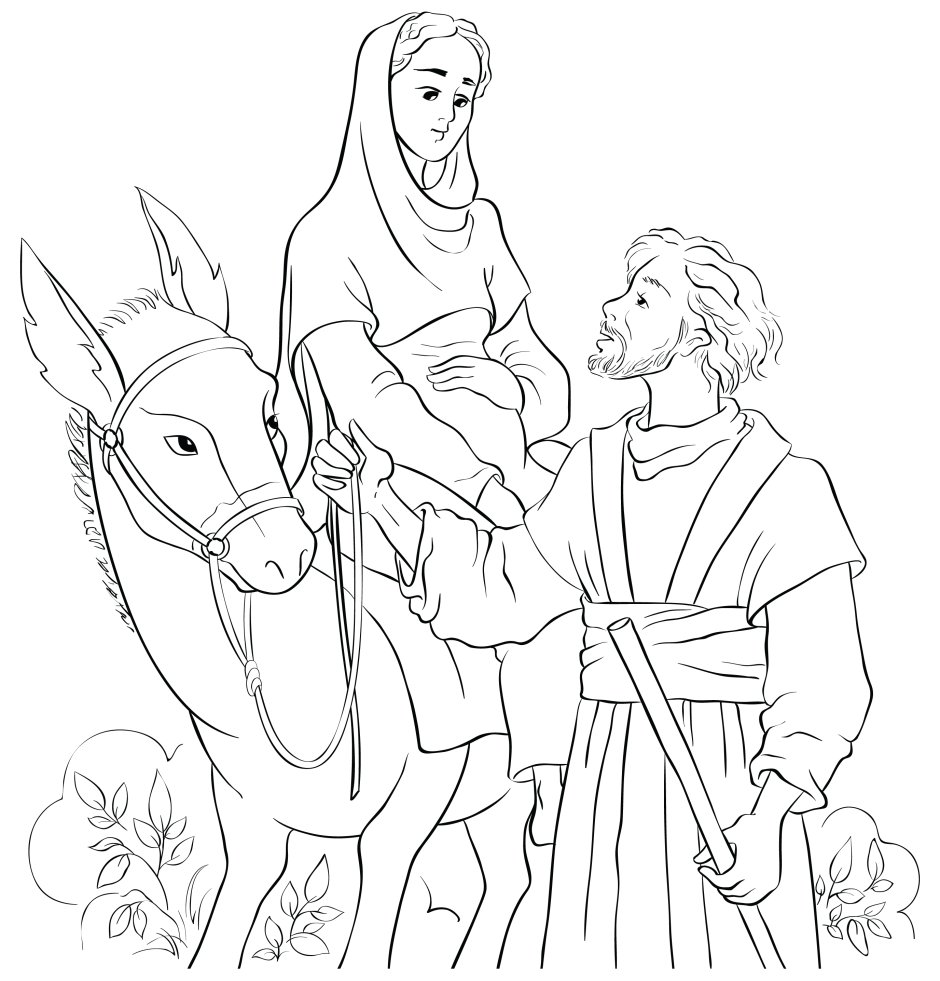 Мария и Иосиф идут в Вифлеем раскраска