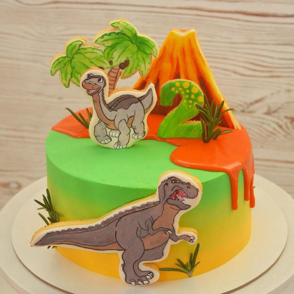 Торт с мультяшными динозаврами