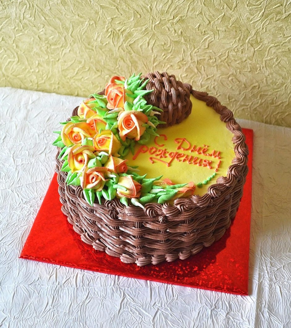 Украшение торта корзина с цветами