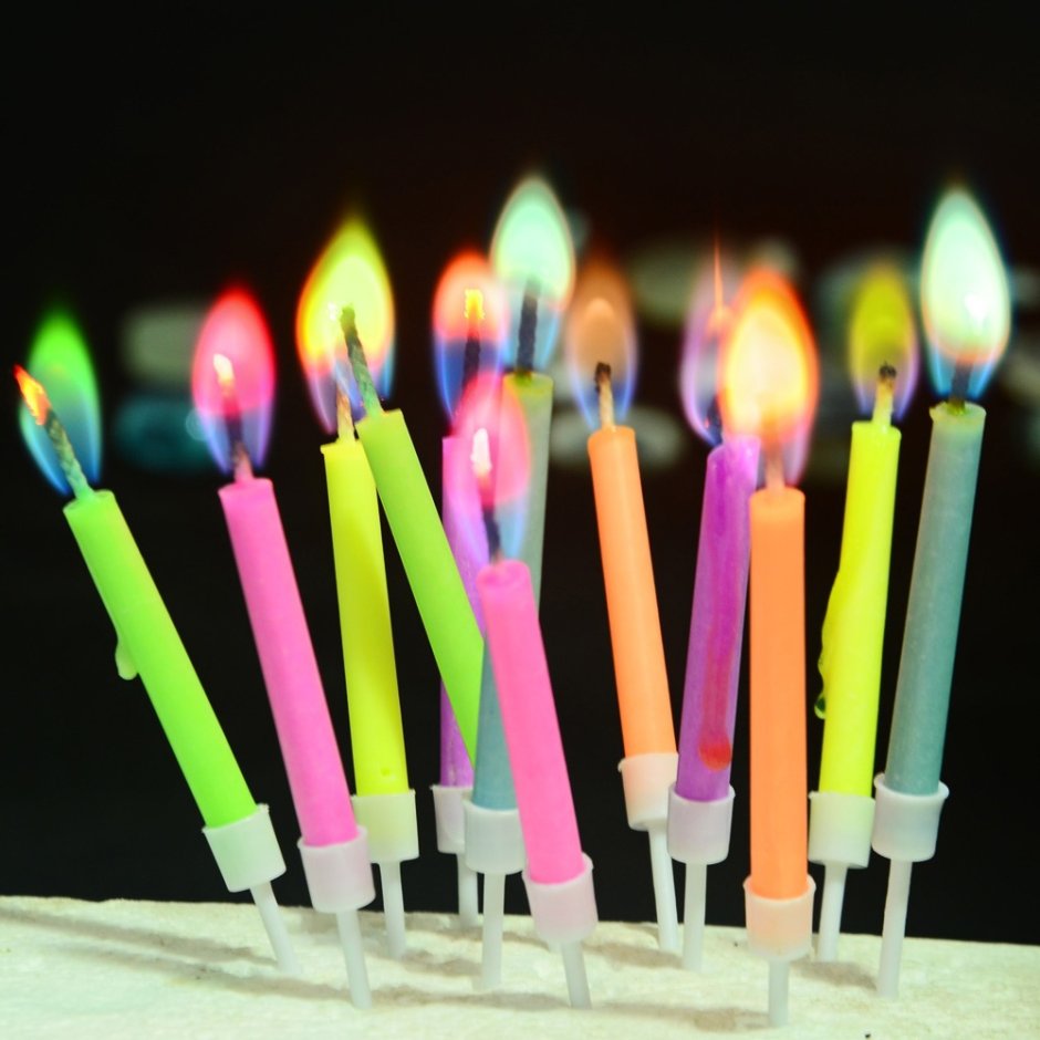 Свечи для торта ассорти неон гиганты, с держателями, 8см, 12шт, 620019-01.c09
