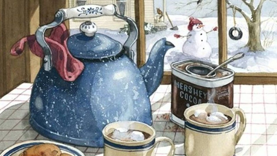 Зимнее чаепитие иллюстрации