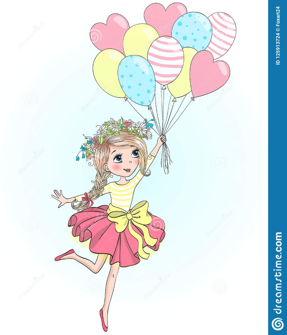 Нарисованная девушка с шариками