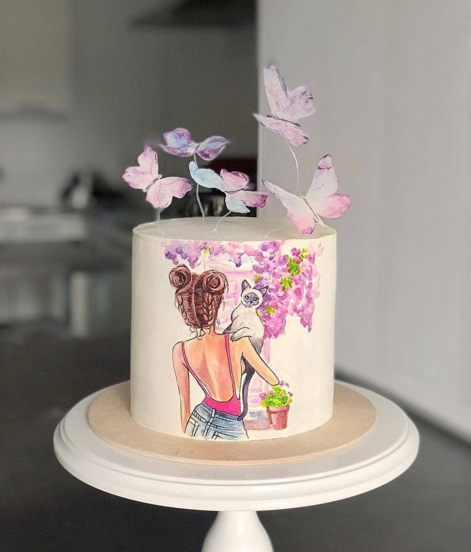 Стильный торт для девочки с бабочками