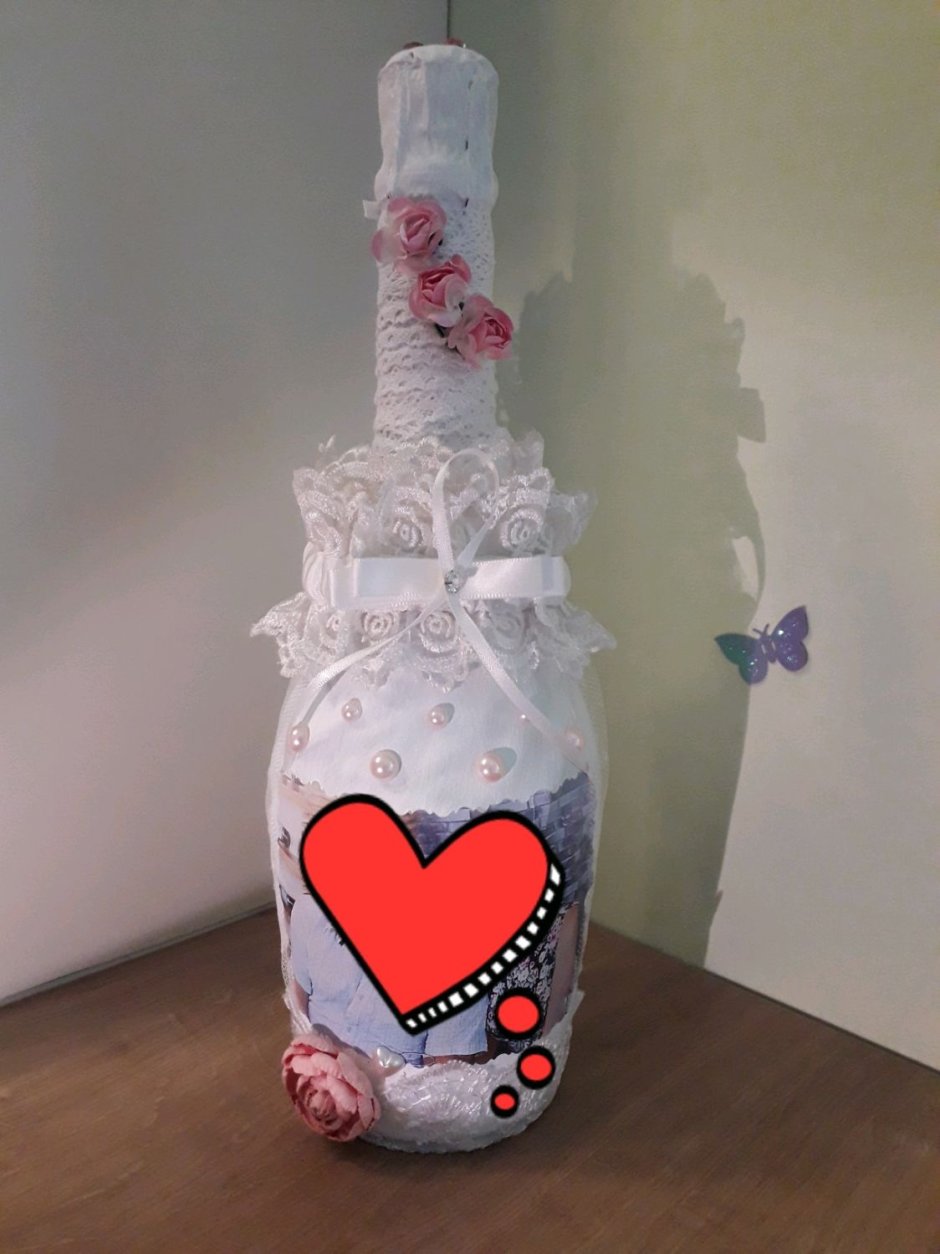 Декор бутылки в подарок на свадьбу
