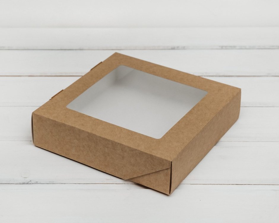 Коробка крафт с окном 20*20*4 см (TABOX 1500)
