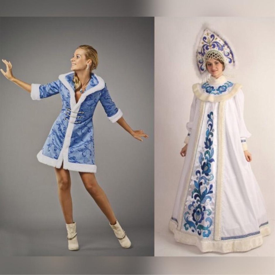 Карнавальный костюм батик «Снегурочка сатин Гжель 2»
