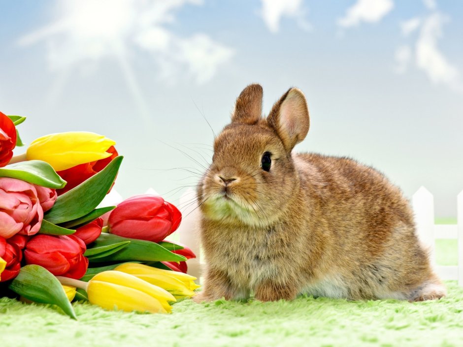 Заяц с цветами