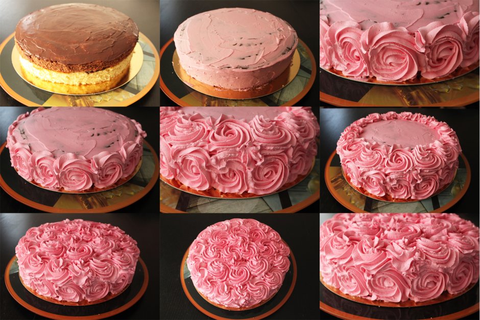 Шоколадный торт с розовыми розочками