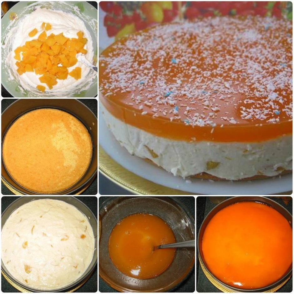 Творожно персиковый торт