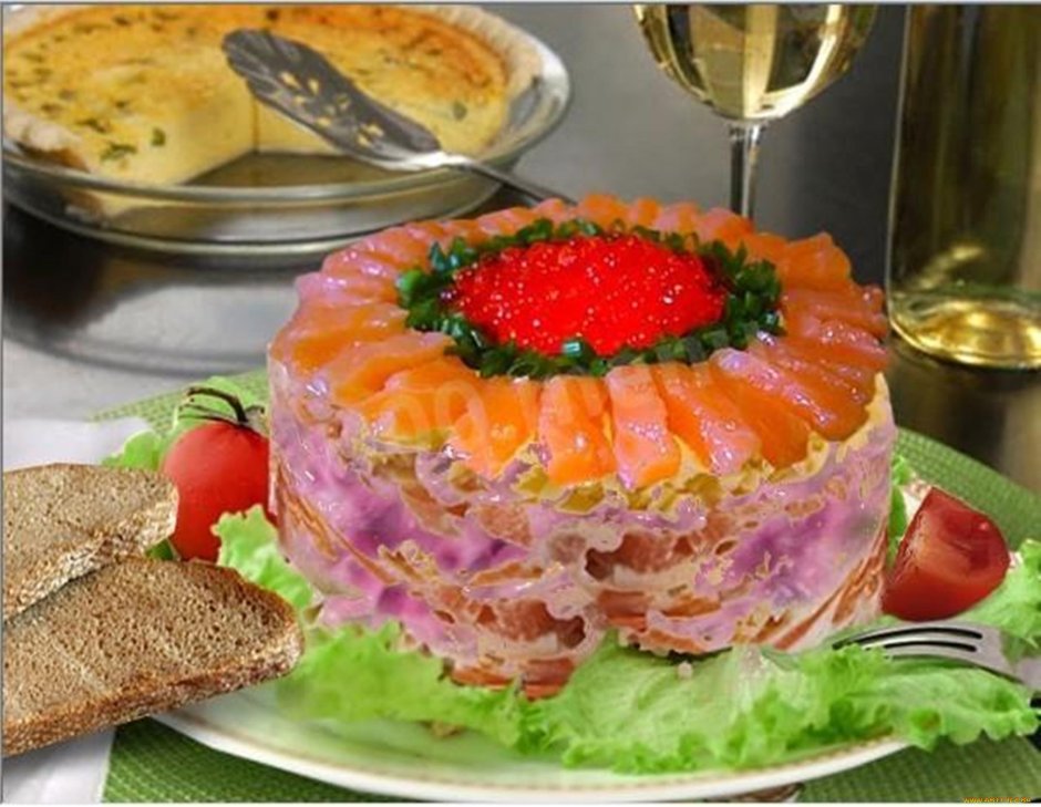 Царская шуба салат с семгой и красной икрой