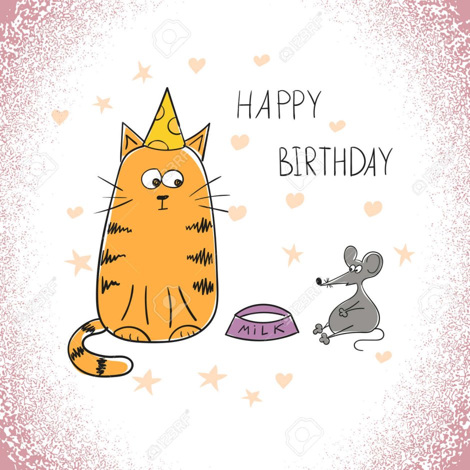 Нарисовать открытку на день рождения с котом