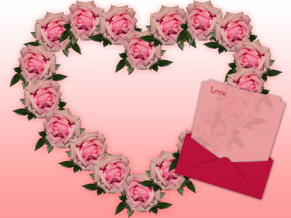 Розовое сердечко из роз