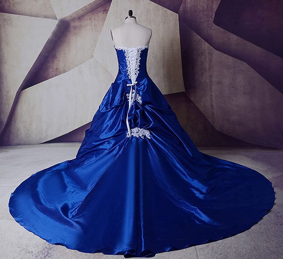 Синее платье для невесты с поясом