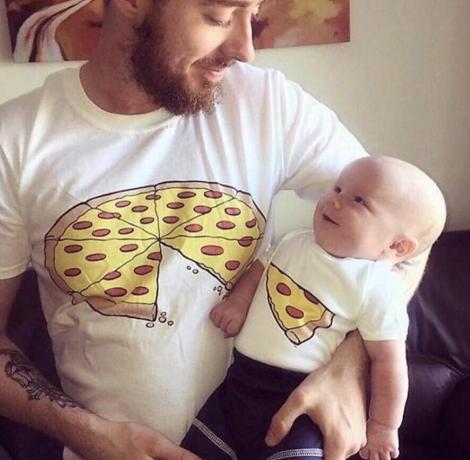 Футболки с пиццей для папы и ребенка