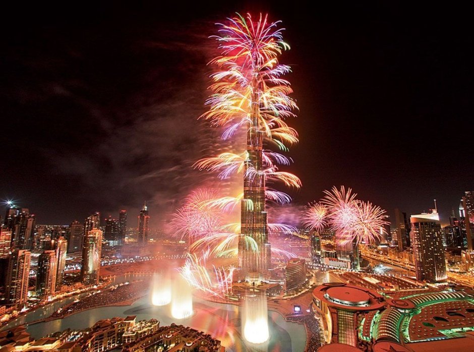 Салют на новый год Дубаи Бурдж Халифа