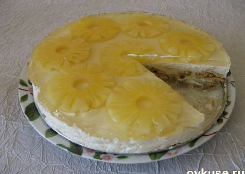 Торт творожный с желатином и фруктами