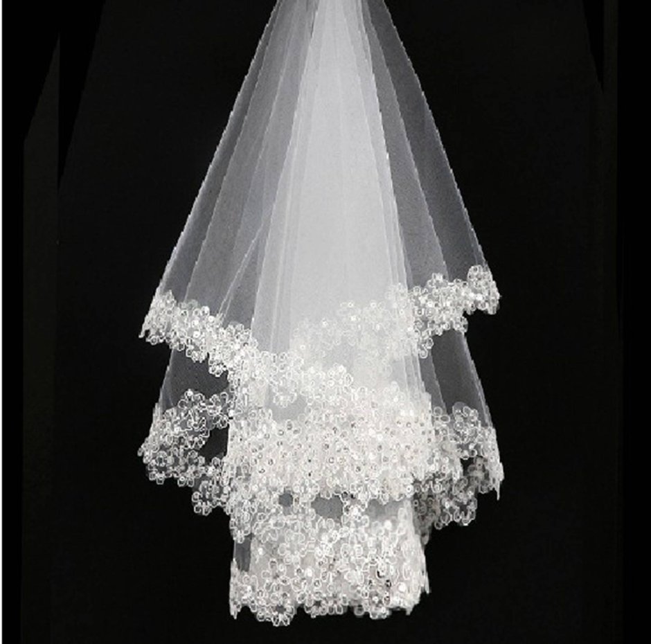 Свадебная фата для невесты с бисером айвори