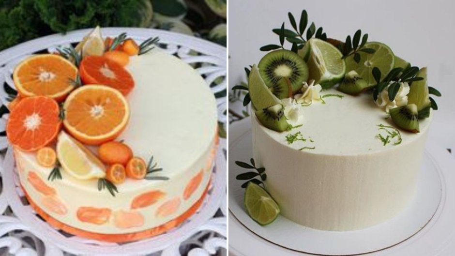 Украшение торта апельсинами и киви