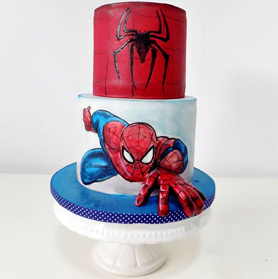 Двухъярусный торт человек паук с пряниками