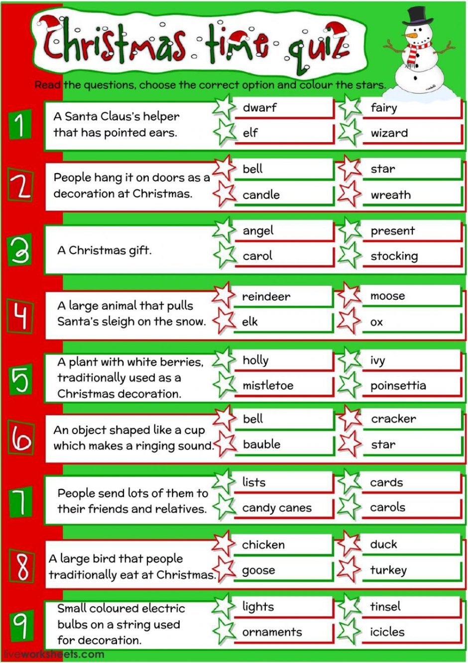Christmas Vocabulary Quiz ответы