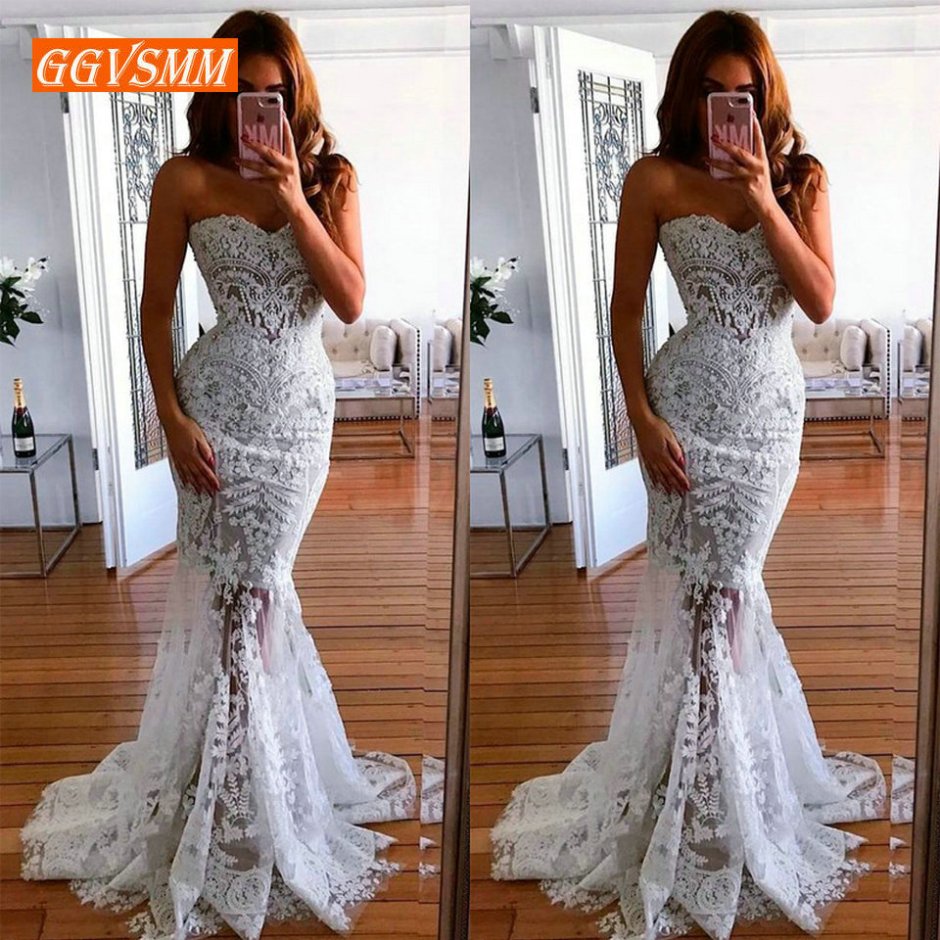 Свадебное платье облегающее с кружевом