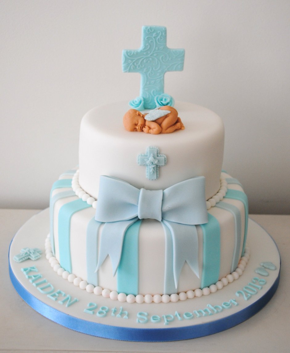 Кремовый торт на крещение мальчика
