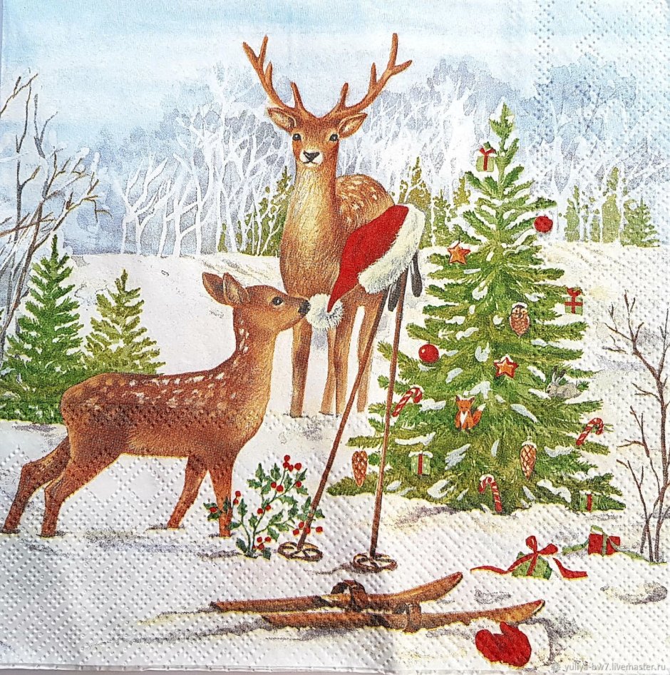 Новогодняя открытка с оленем своими руками