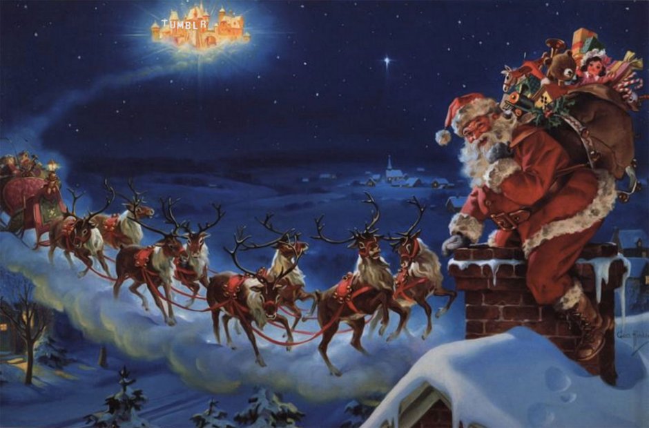 Санта Клаус эльфы и олени