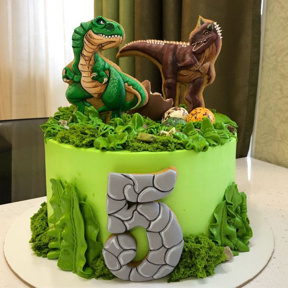 Декор торта с динозаврами