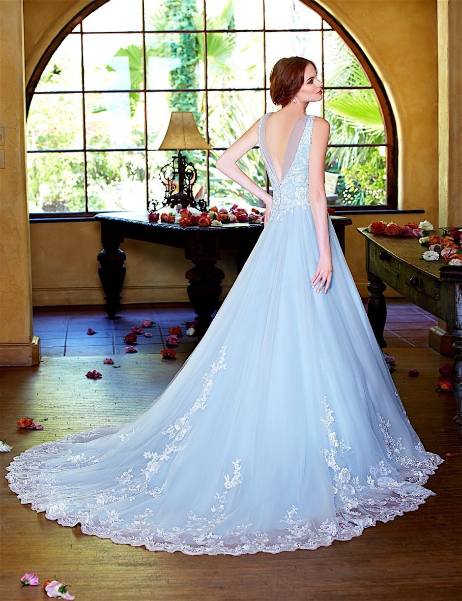 Голубое свадебное платье бохо