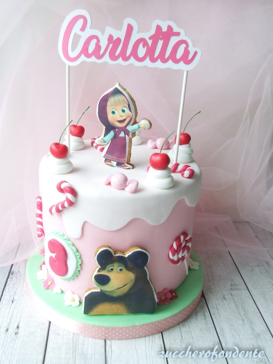 Тортик девочке на годик в стиле Маши и медведя