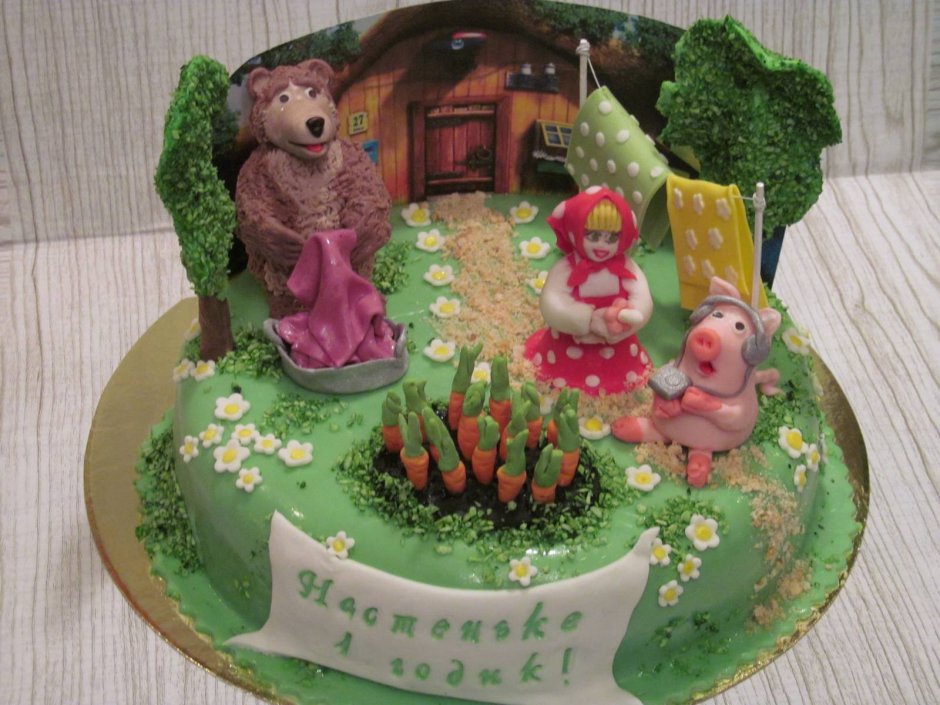 Торт Маша и медведь с домиком