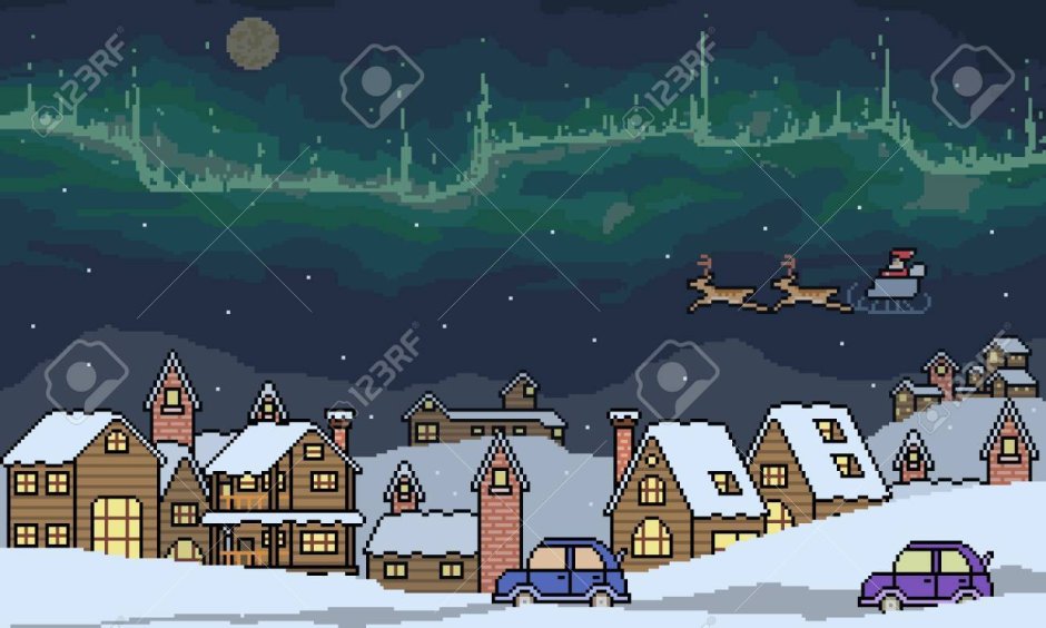 Зимний город пиксель