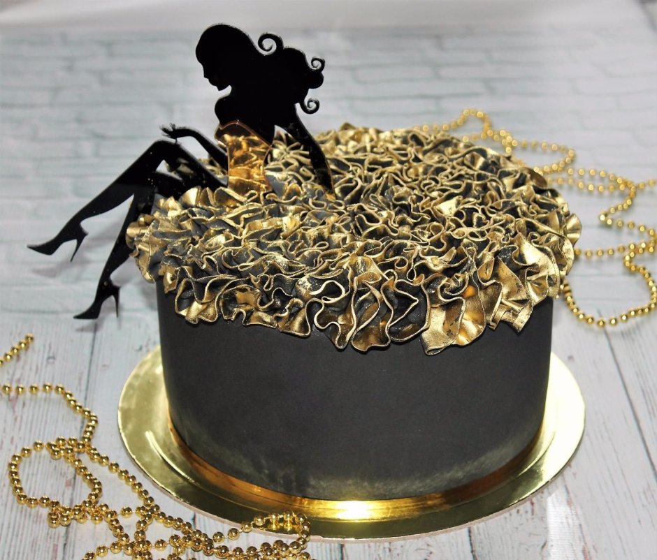 Чёрный торт с золотом для девушки