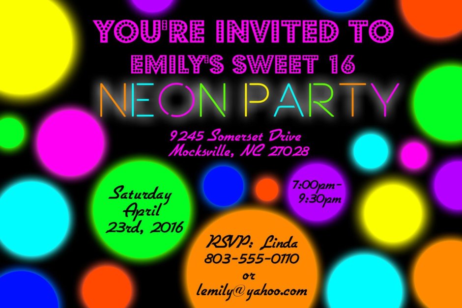 Приглашение на неоновую вечеринку