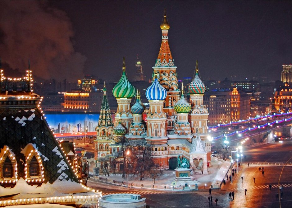 Кремль храм Василия Блаженного новогодний
